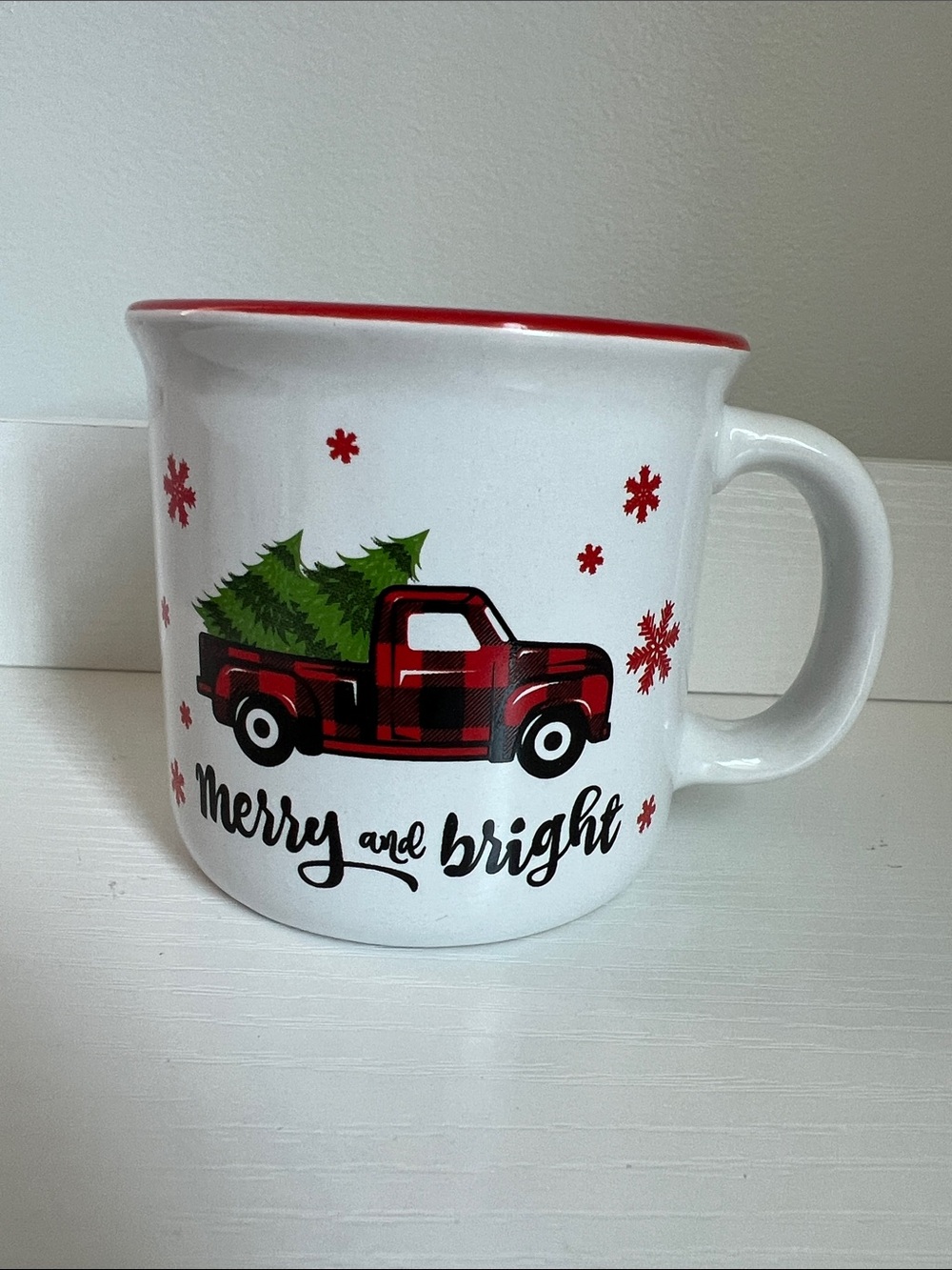 Merry and Bright Red Plaid Truck Holiday 11 oz Mug